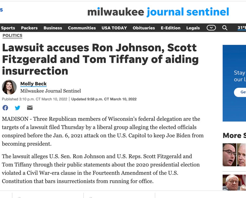 Help Us Sue Ron Johnson, Tom Tiffany, and Scott Fitzgerald for Aiding the Insurrection