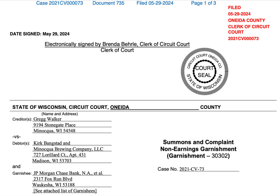 Minocqua Brewing Company Bank Accounts Frozen in Violation of Due Proc
