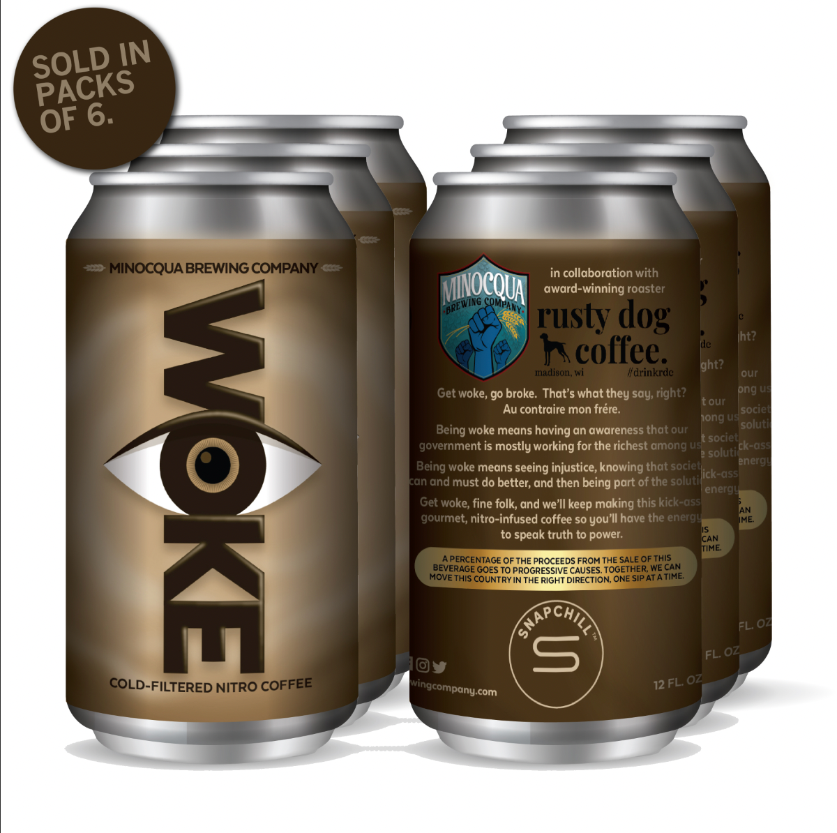 WOKE Canned Coffee, 12oz, 6-pack